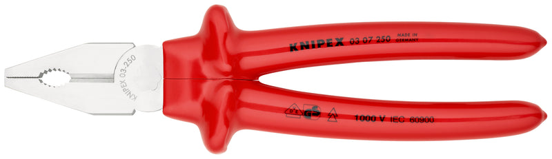 KNIPEX 03 07 250 Combination Pliers with dipped insulation, VDE-tested chrome-plated 250 mm