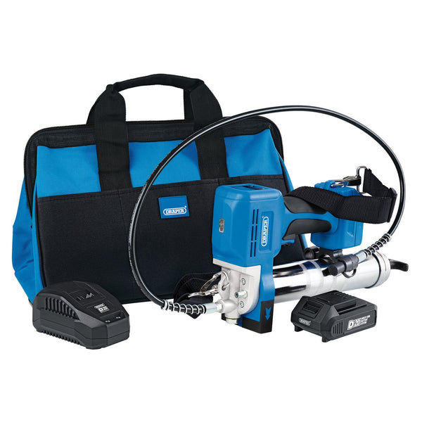 Draper 03359 D20 20V Grease Gun Kit, 1 x 2.0Ah Battery, 1 x Charger (3 Piece)