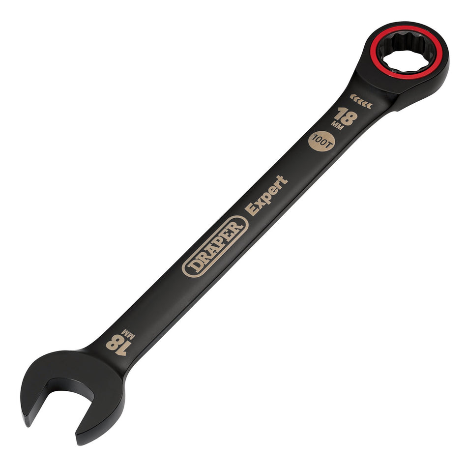 Draper 03891 Draper Expert HI-TORQ; Metric Ratchet Combination Spanner, 18mm, Black