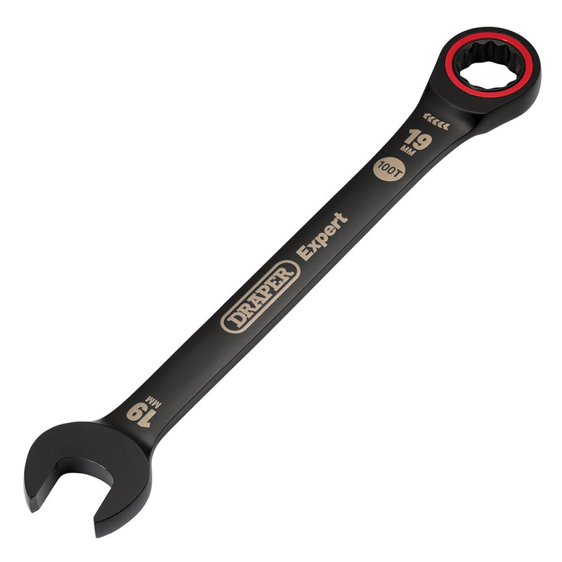 Draper 03892 Draper Expert HI-TORQ; Metric Ratchet Combination Spanner, 19mm, Black