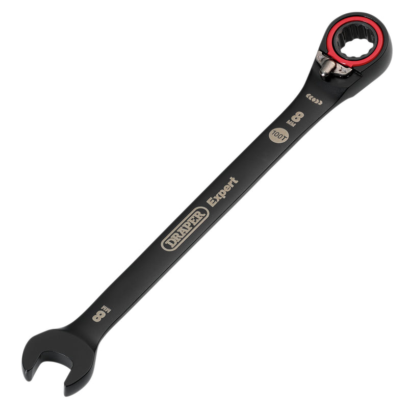 Draper 03898 Draper Expert HI-TORQ;  Metric Reversible Ratchet Combination Spanner, 8mm, Black