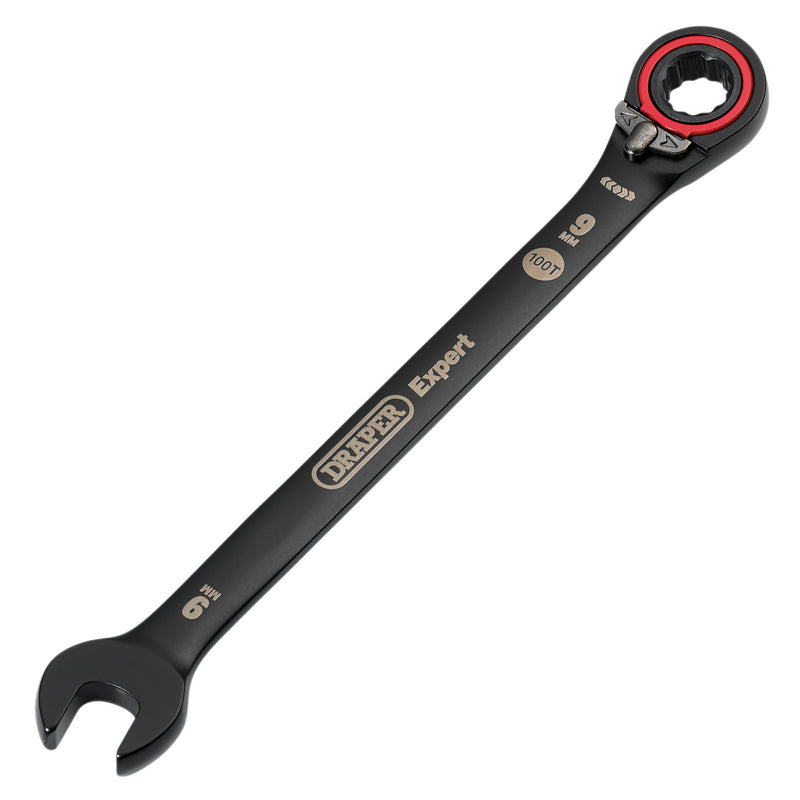 Draper 03899 Draper Expert HI-TORQ;  Metric Reversible Ratchet Combination Spanner, 9mm, Black