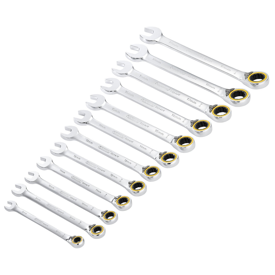 Draper 03913 Draper Expert HI-TORQ; Metric Reversible Ratchet Combination Spanner Set (12 Piece)