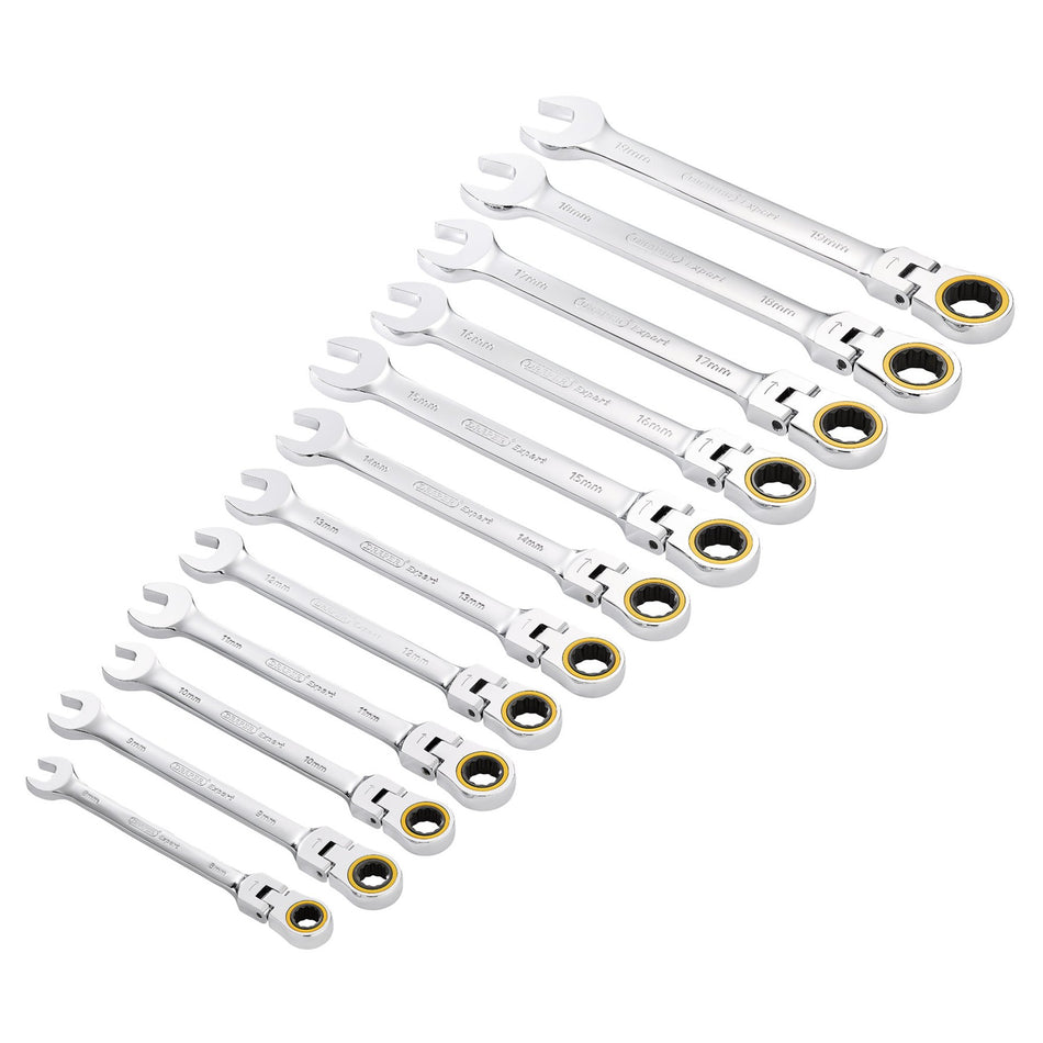 Draper 03932 Draper Expert HI-TORQ; Metric Flexible Head Ratchet Combination Spanner Set (12 Piece)