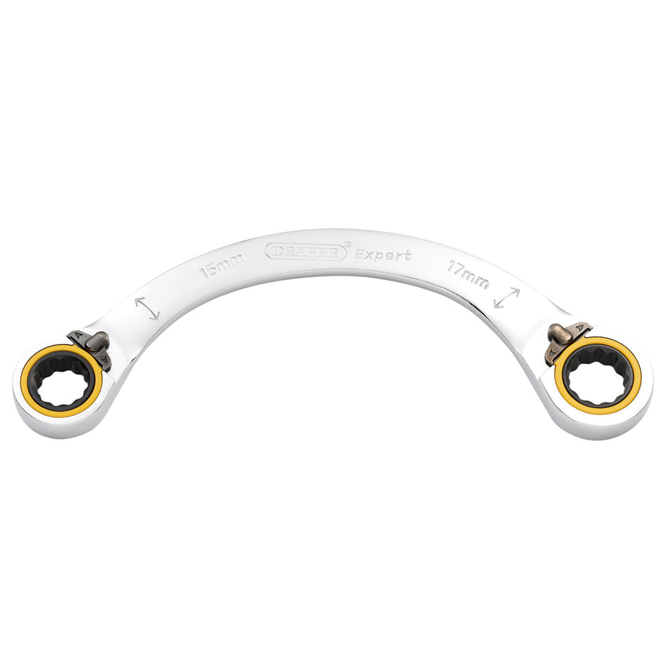 Draper Expert 03936  HI-TORQ Double Ring Ratchet Half Moon Spanner, 15 x 17mm