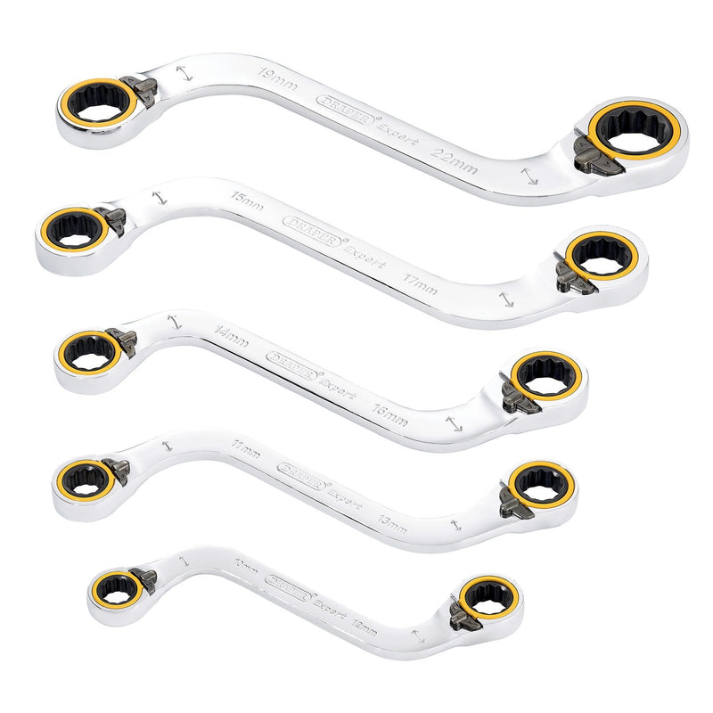 Draper Expert 03947 HI-TORQ¨ Double Ring Ratchet S-Shape Spanner Set (5 Piece)