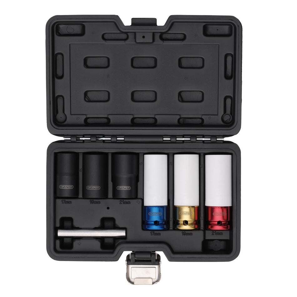DRAPER 07115 Wheel Nut and Bolt Extractor Socket Set, 1/2" Sq. Dr. (7 Piece)