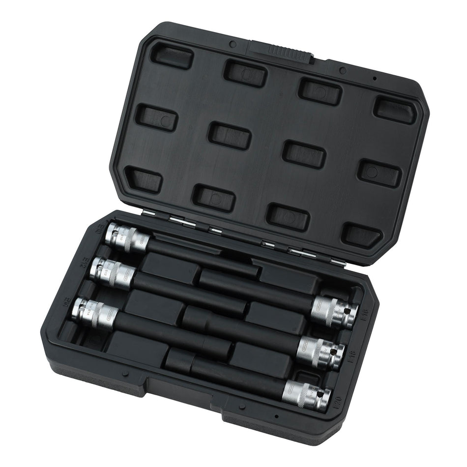 DRAPER 07125 Extra Long E-Type Sockets, 1/2" Sq. Dr. (6 Piece)