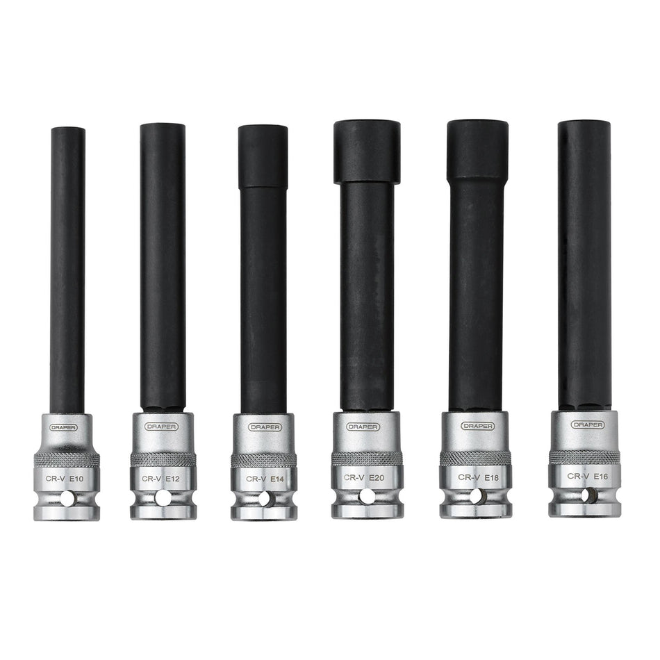 DRAPER 07125 Extra Long E-Type Sockets, 1/2" Sq. Dr. (6 Piece)