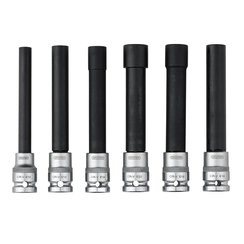 DRAPER 07125 Extra Long E-Type Sockets, 1/2" Sq. Dr. (6 Piece)