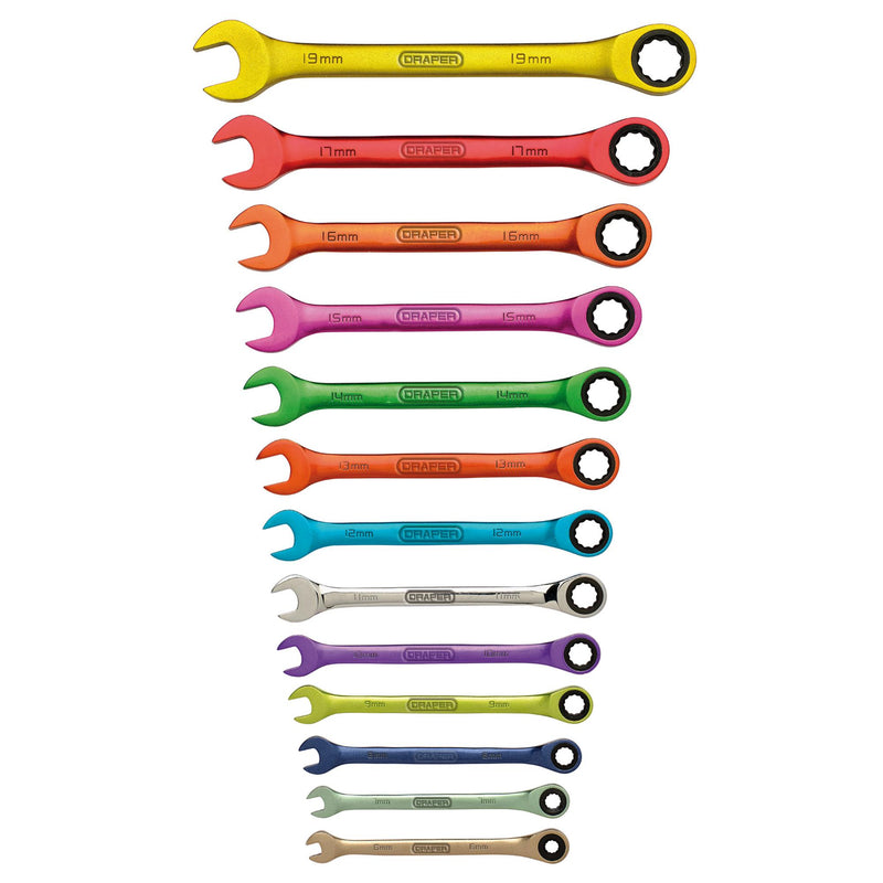 DRAPER 07142 Draper HI-TORQ¨ Metric Ratchet Combination Spanner Set (13 Piece)