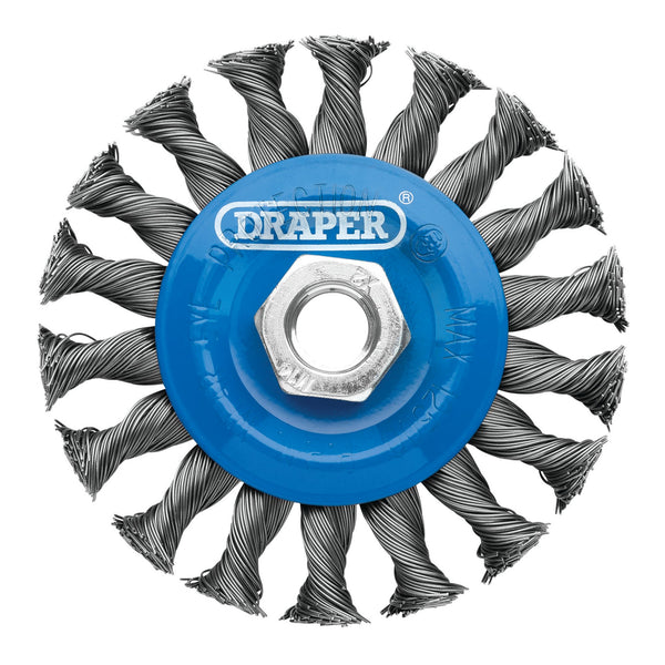 Draper 08055 Steel Twist-Knot Flat Wire Wheel Brush, 100mm, M14