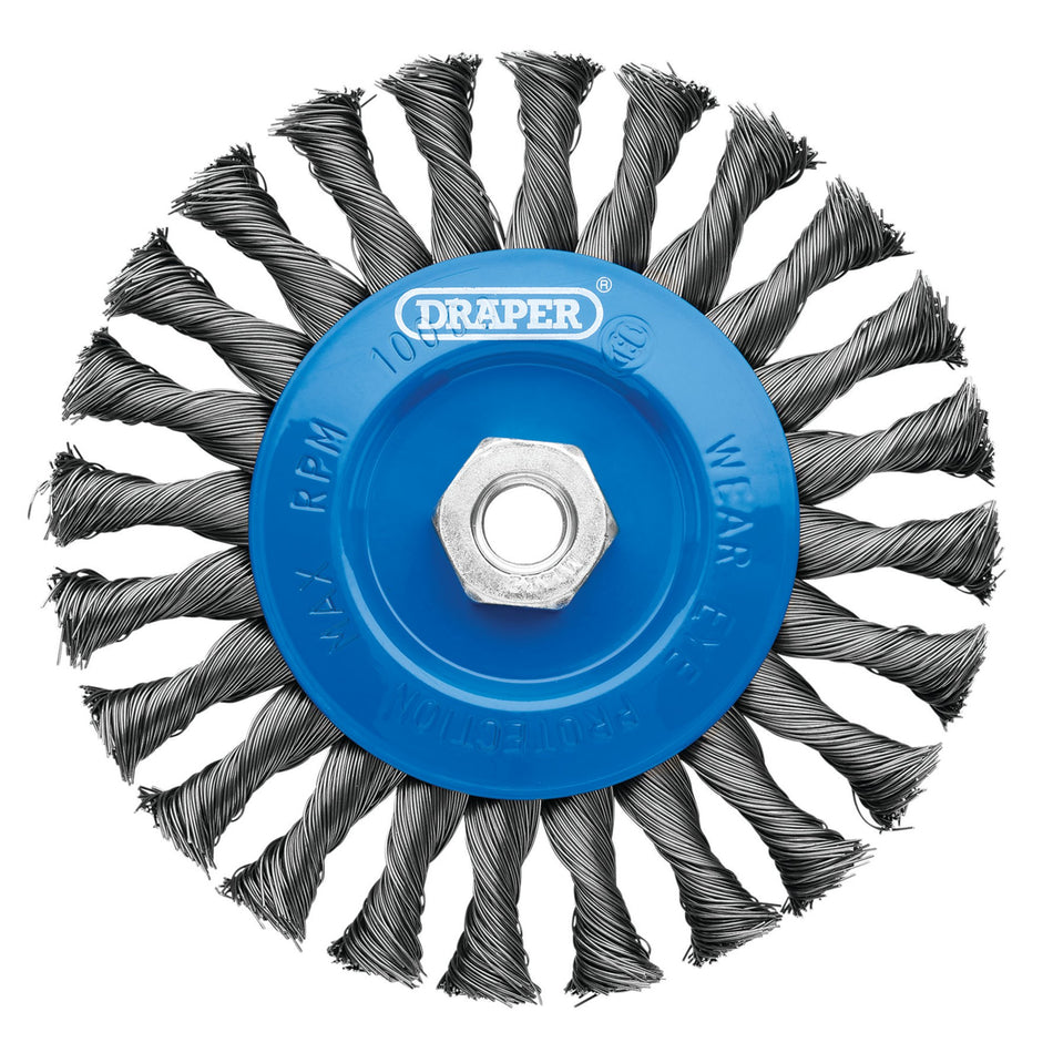 Draper 08059 Steel Twist-Knot Flat Wire Wheel Brush, 150mm, M14