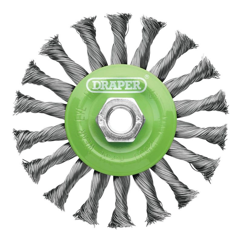 Draper 08061 Stainless-Steel Twist-Knot Flat Wire Wheel Brush, 115mm, M14