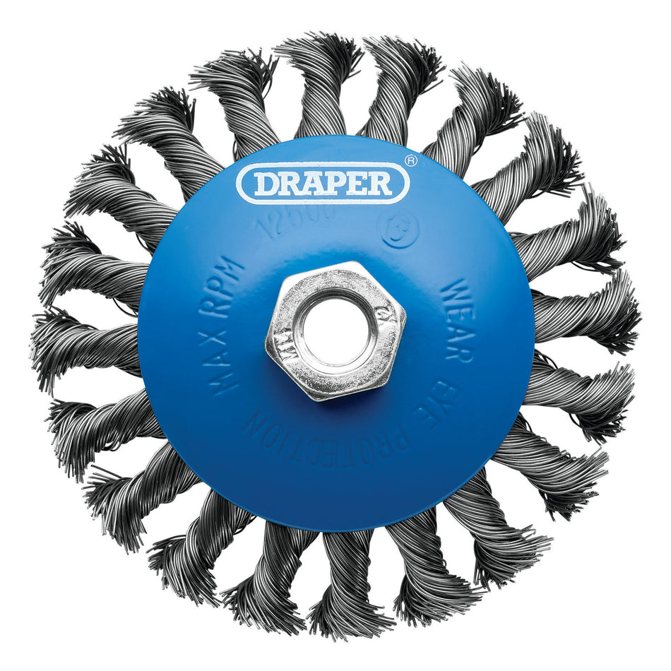 Draper 08063 Steel Bevelled Twist-Knot Wire Wheel Brush, 115mm, M14