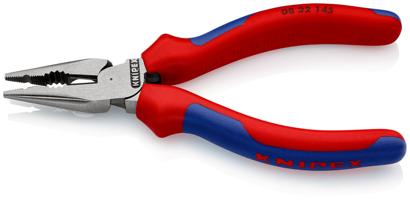 KNIPEX 08 22 145 Needle-Nose Combination Pliers with multi-component grips black atramentized 145 mm