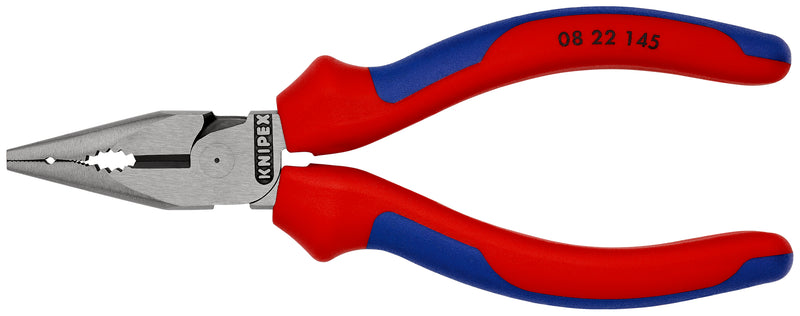 KNIPEX 08 22 145 Needle-Nose Combination Pliers with multi-component grips black atramentized 145 mm