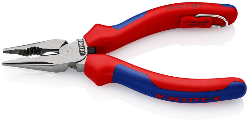 KNIPEX 08 22 145 T Needle-Nose Combination Pliers with multi-component grips, with integrated tether attachment point for a tool tether black atramentized 145 mm