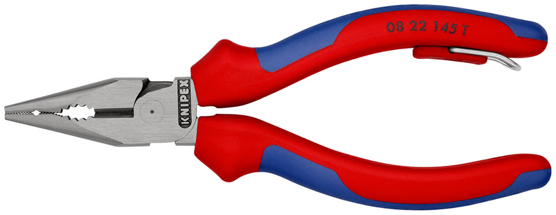 KNIPEX 08 22 145 T Needle-Nose Combination Pliers with multi-component grips, with integrated tether attachment point for a tool tether black atramentized 145 mm