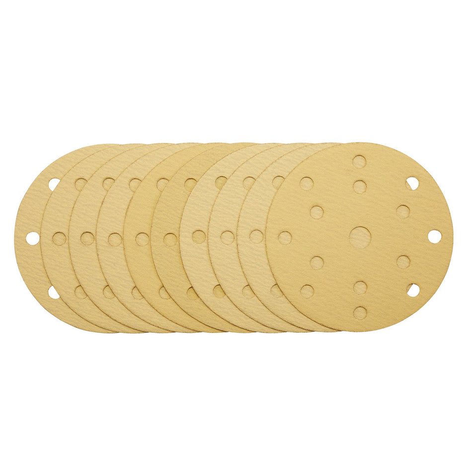 Draper 08473 Gold Sanding Discs with Hook & Loop, 150mm, 120 Grit, 15 Dust Extraction Holes (Pack of 10)