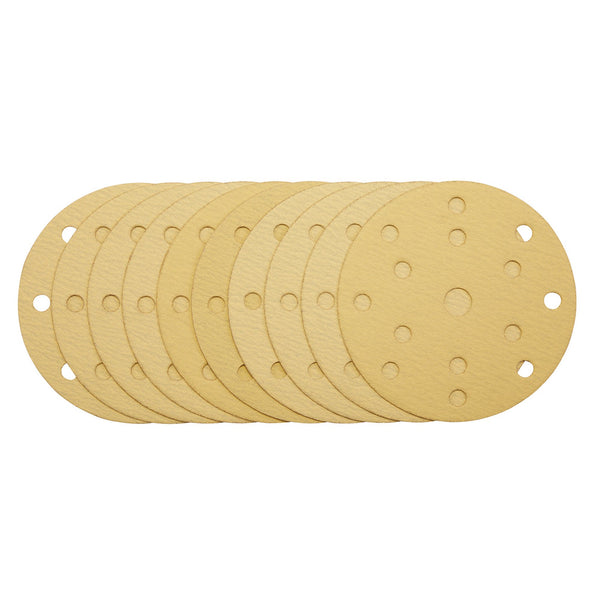 Draper 08473 Gold Sanding Discs with Hook & Loop, 150mm, 120 Grit, 15 Dust Extraction Holes (Pack of 10)