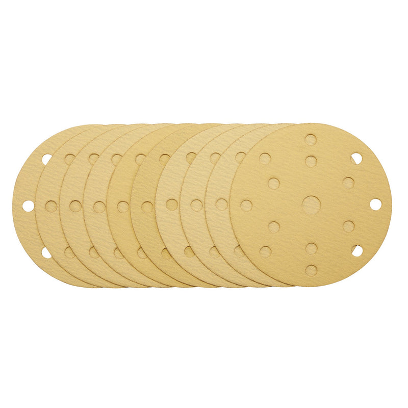 Draper 08473 Gold Sanding Discs with Hook & Loop, 150mm, 120 Grit, 15 Dust Extraction Holes (Pack of 10)