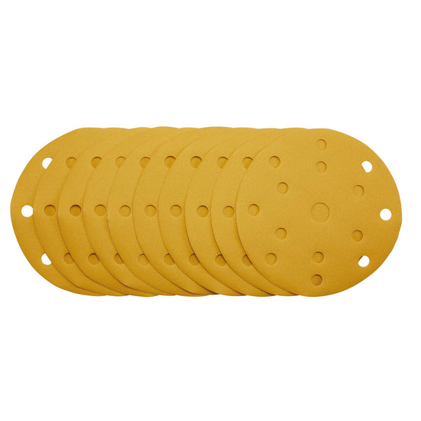 Draper 08477 Gold Sanding Discs with Hook & Loop, 150mm, 320 Grit, 15 Dust Extraction Holes (Pack of 10)