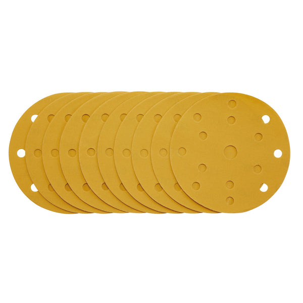 Draper 08478 Gold Sanding Discs with Hook & Loop, 150mm, 400 Grit, 15 Dust Extraction Holes (Pack of 10)