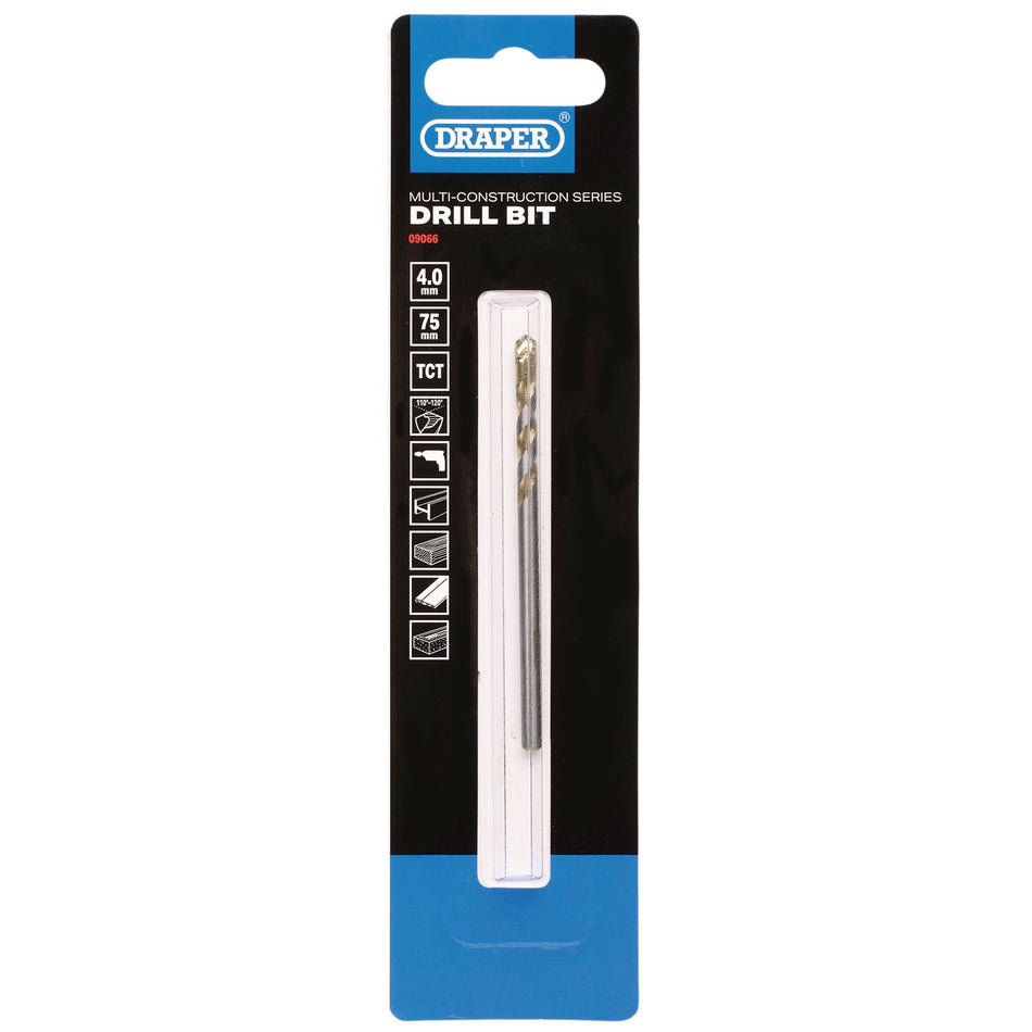 Draper 09066 Multi Construction TCT Drill Bit, 4.0 x 75mm