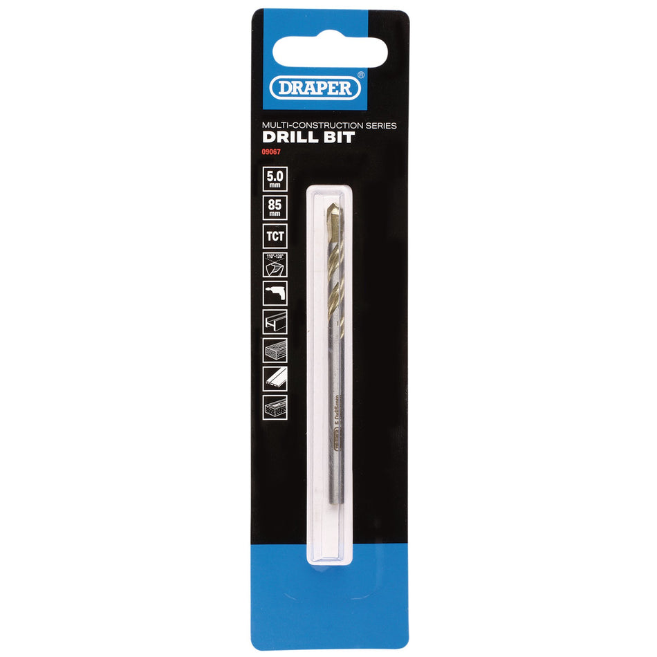 Draper 09067 Multi Construction TCT Drill Bit, 5.0 x 85mm