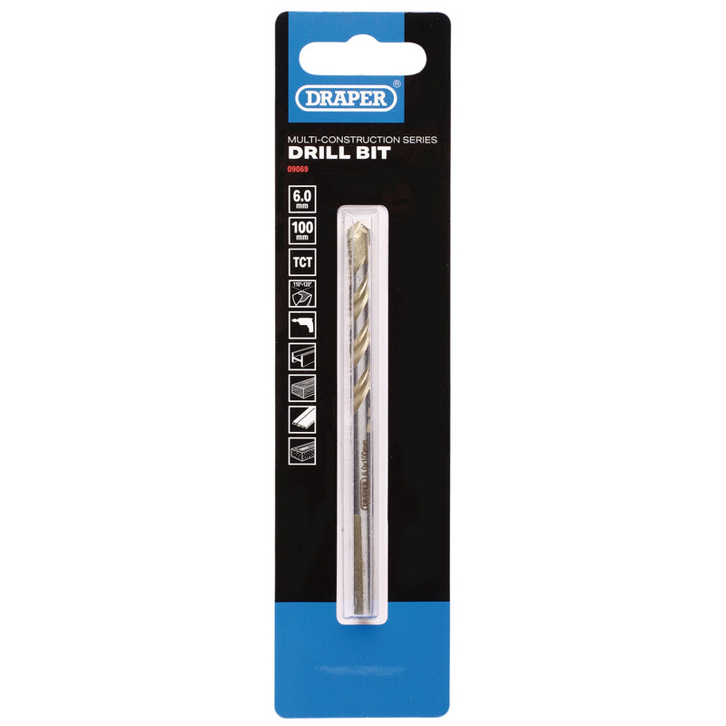 Draper 09069 Multi Construction TCT Drill Bit, 6.0 x 100mm