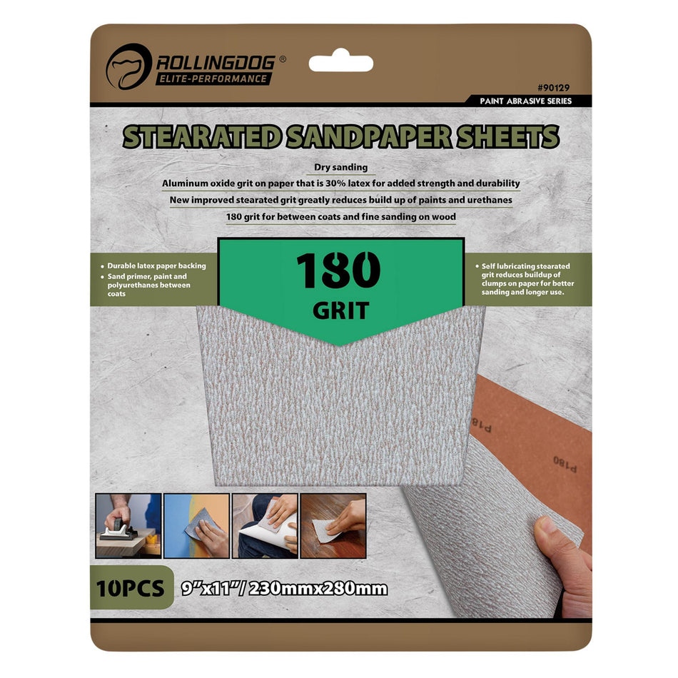 Draper 09654 ROLLINGDOG Stearated Sanding Sheets, 230 x 280mm, 180 Grit (Pack of 10)