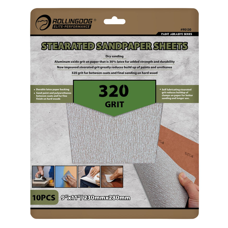 Draper 09655 ROLLINGDOG Stearated Sanding Sheets, 230 x 280mm, 320 Grit (Pack of 10)