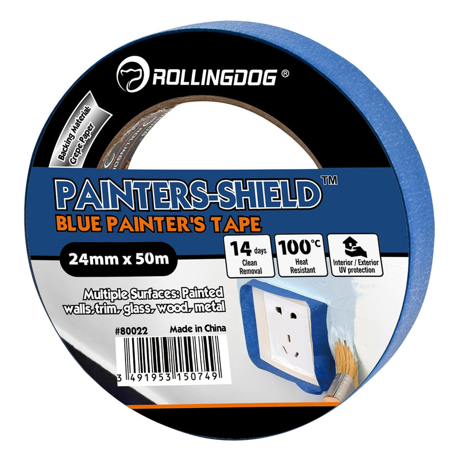 Draper 09656 ROLLINGDOG PAINTERS-SHIELD™ Blue Masking Tape, 50m x 24mm