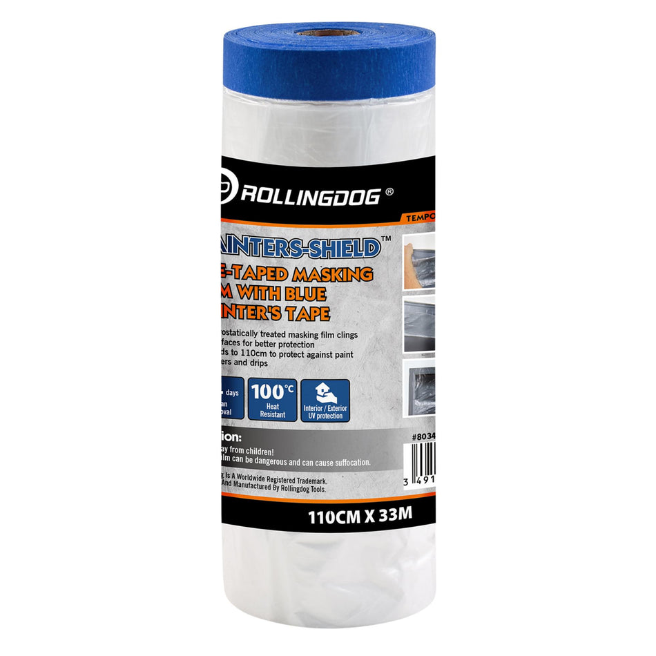 Draper 09663 ROLLINGDOG PAINTERS-SHIELD™ Blue Pretaped Masking Film, 33m x 110cm