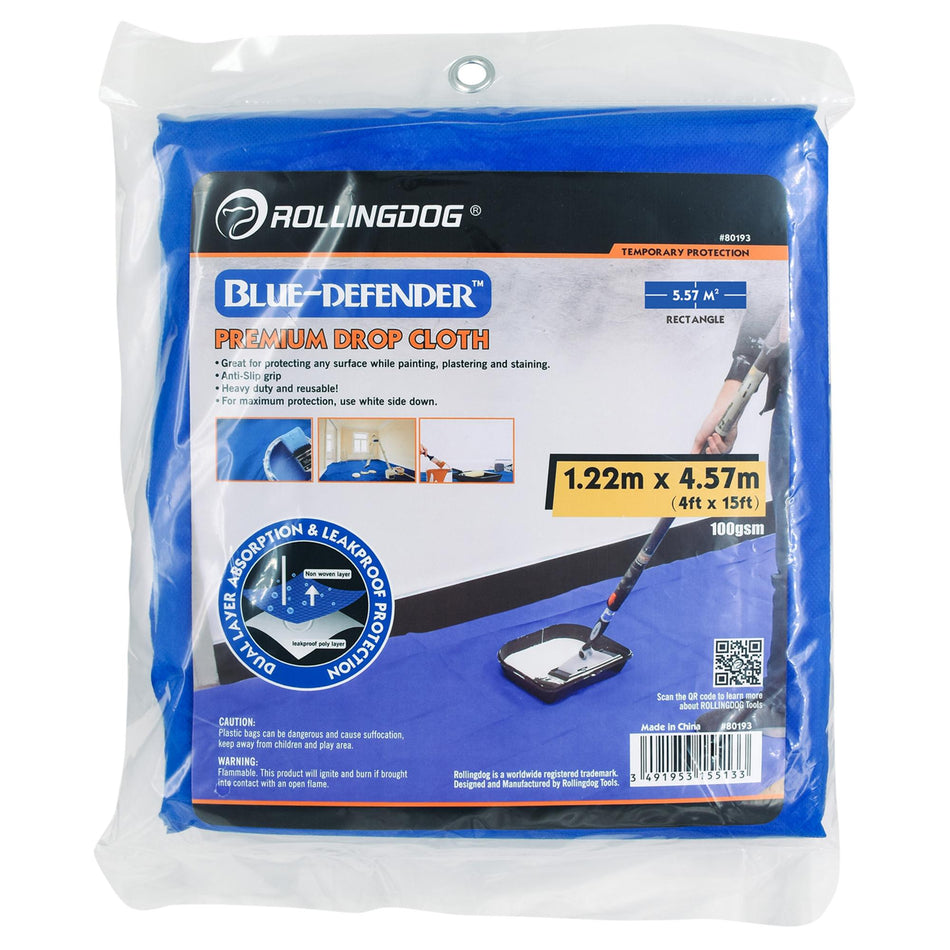 Draper 09664 ROLLINGDOG BLUE-DEFENDER™ Premium Drop Cloth, 1.2 x 4.5m