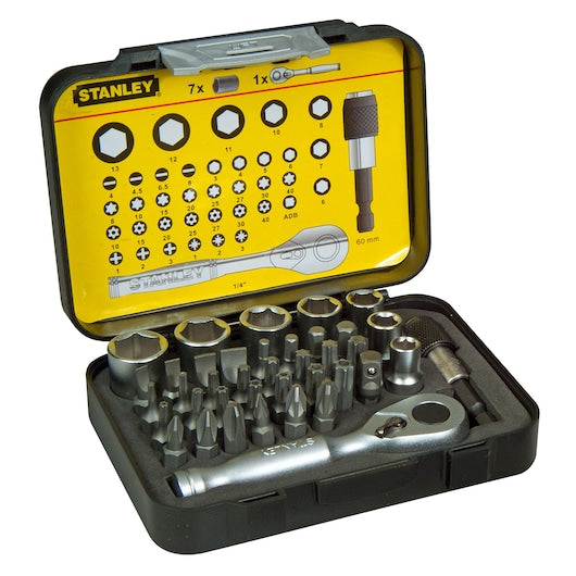 Stanley 1-13-906 1/4 in. (25mm) Drive Bits and Magnetic Bit Holder With Lock-Ring Set (39 pc.)
