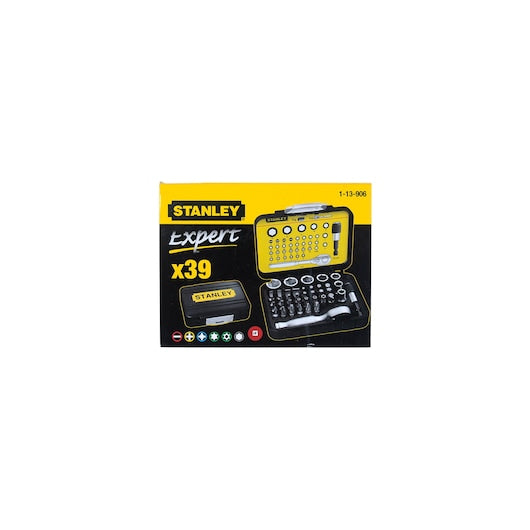 Stanley 1-13-906 1/4 in. (25mm) Drive Bits and Magnetic Bit Holder With Lock-Ring Set (39 pc.)