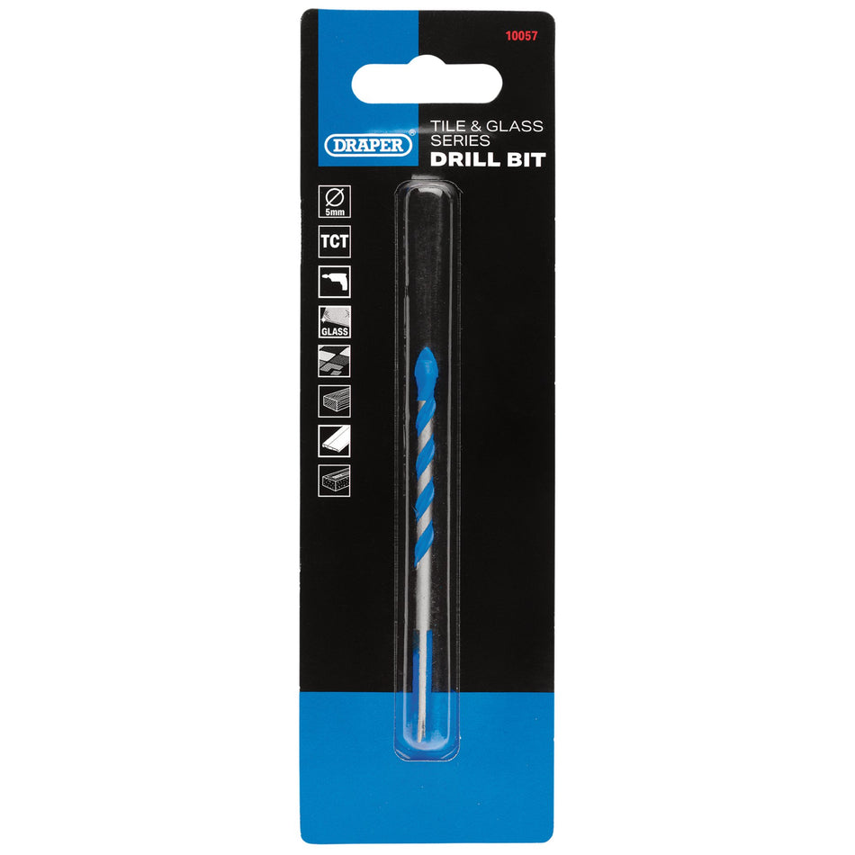 Draper 10057 TCT Tile and Glass Drill Bit, 5.0 x 84mm