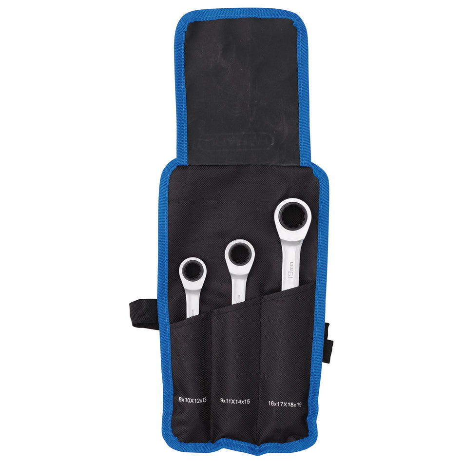 DRAPER 11652 Metric 4-in-1 Reversible Double Ring End Ratchet Spanner Set (3 Piece)