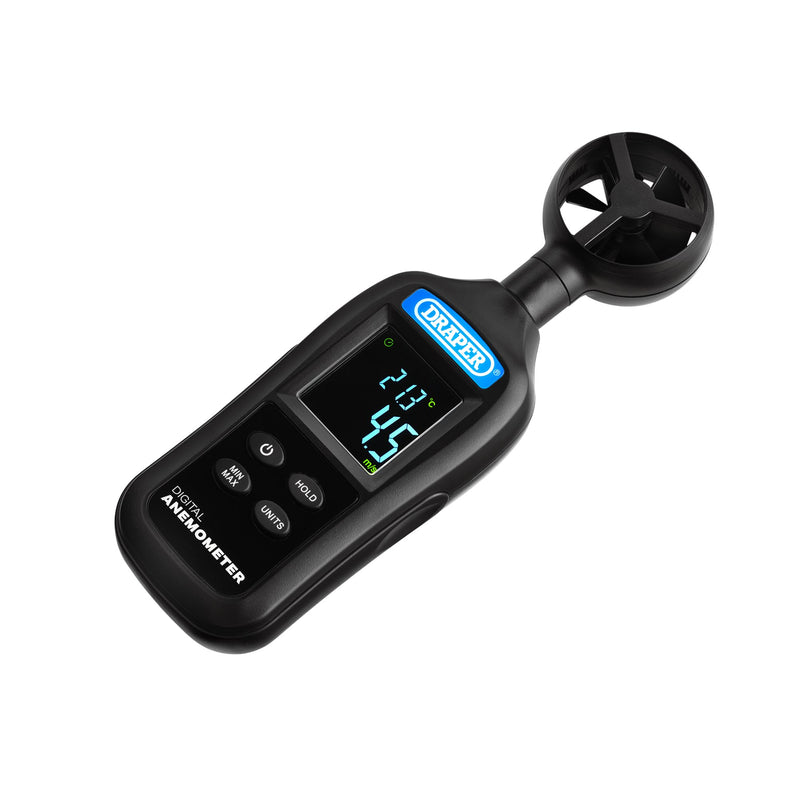 Draper 12445 Handheld Digital Anemometer - Wind Speed and Temperature Meter, 0.4-30m/s and -20 to +70&deg;C