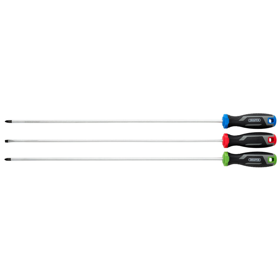 Draper 13429 Long Reach Soft Grip Screwdriver Set (3 Piece)