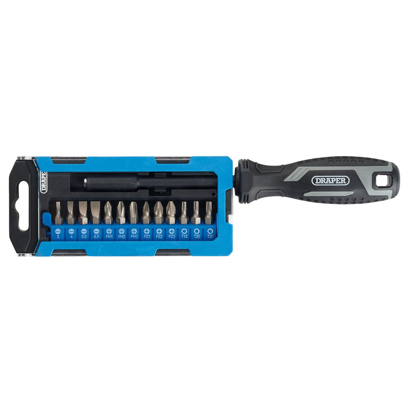 Draper 13438 Soft Grip Magnetic Screwdriver and Bit Set, 1/4" x 100mm (14 Piece)