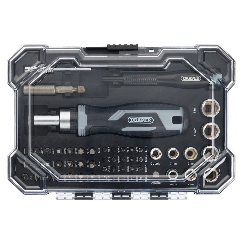 Draper 13442 Soft Grip Ratchet Screwdriver and Bit Set (55 Piece)