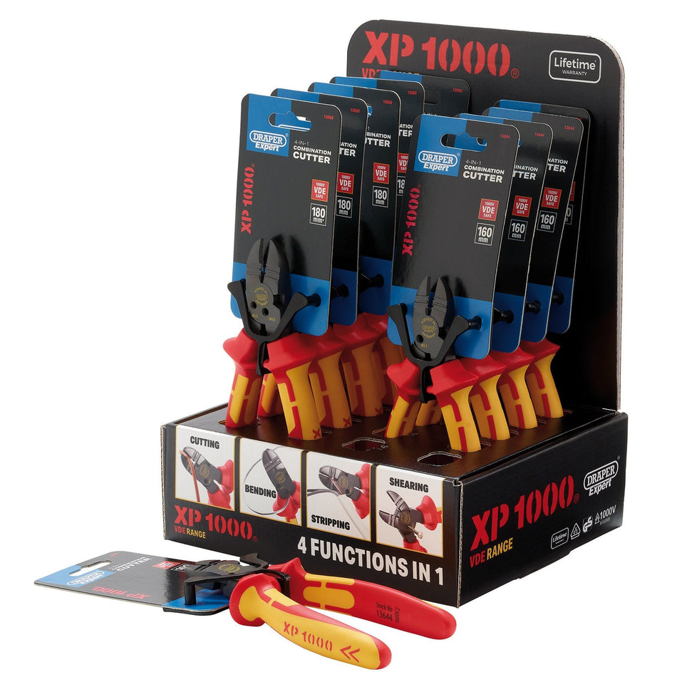 Draper 13610 XP1000¨ Counter Top Display of VDE 160mm 4-in-1 Combination Cutters & 180mm 4-in-1 Combination Cutters (10 Piece)
