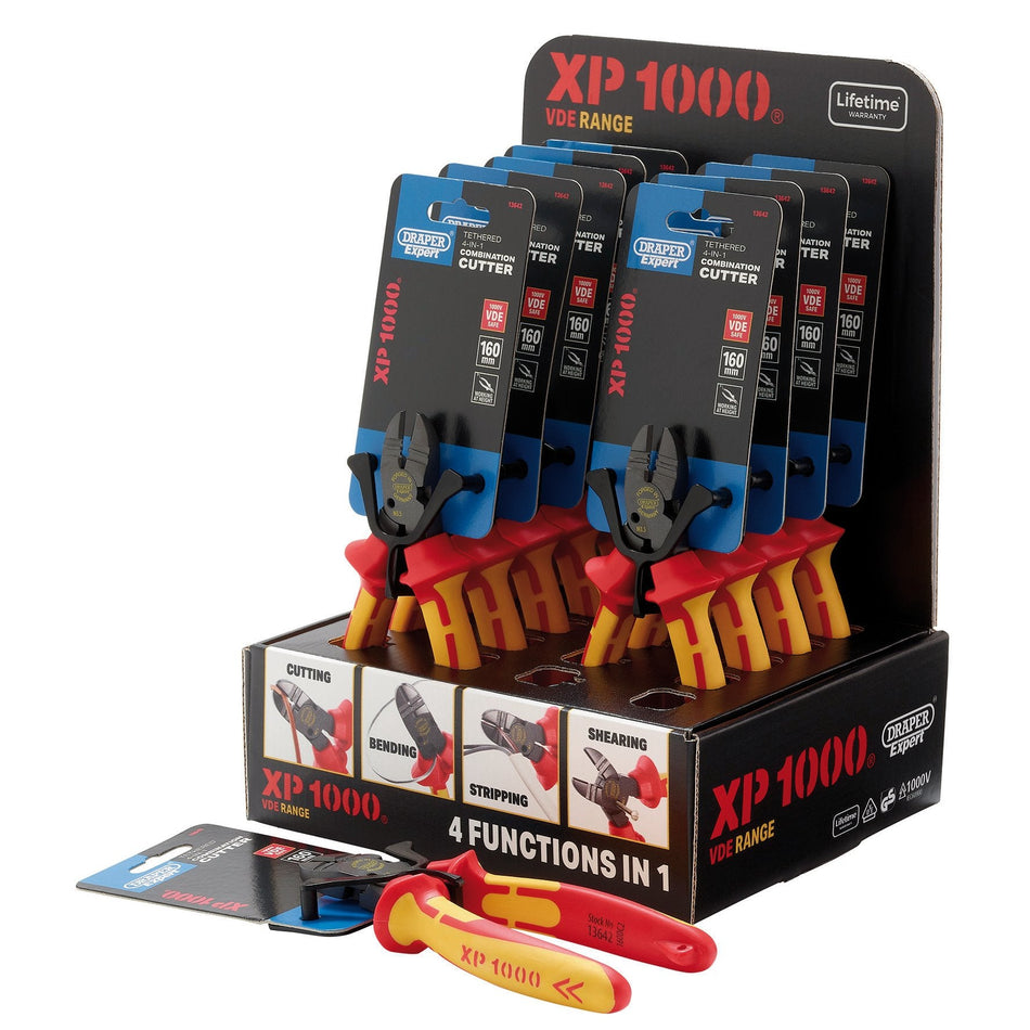 Draper 13613 XP1000¨ Counter Top Display of VDE 160mm 4-in-1 Tethered Combination Cutters (10 Piece)