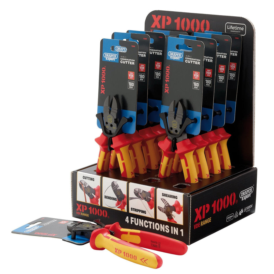 Draper 13617 XP1000¨ Counter Top Display of VDE 180mm 4-in-1 Combination Cutters (10 Piece)