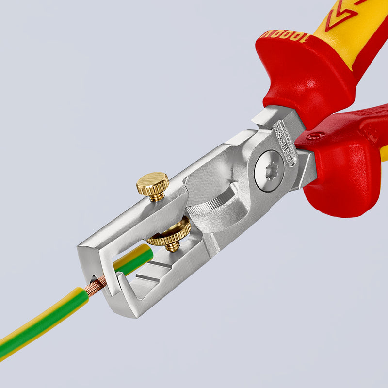 KNIPEX 13 66 180 T StriXÂ¨ Insulation strippers with cable shears insulated with multi-component grips, VDE-tested with integrated insulated tether attachment point for a tool tether chrome-plated 180 mm