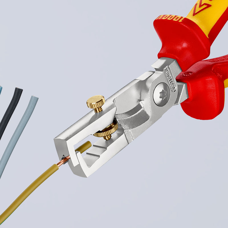 KNIPEX 13 66 180 T StriXÂ¨ Insulation strippers with cable shears insulated with multi-component grips, VDE-tested with integrated insulated tether attachment point for a tool tether chrome-plated 180 mm