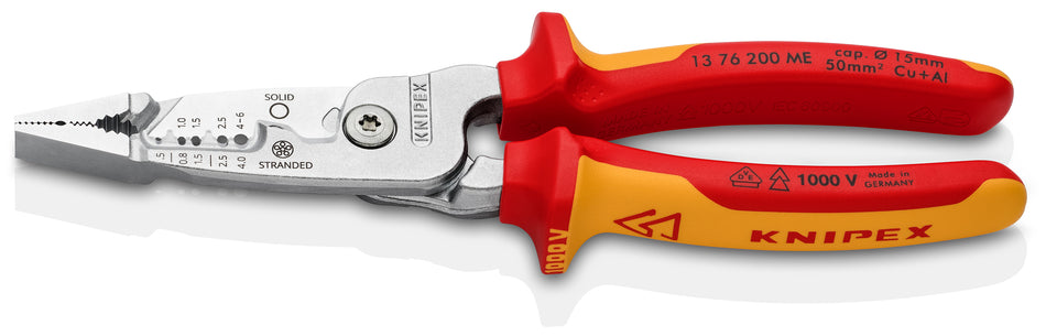 KNIPEX 13 76 200 ME WireStripper metric version insulated with multi-component grips, VDE-tested chrome-plated 200 mm